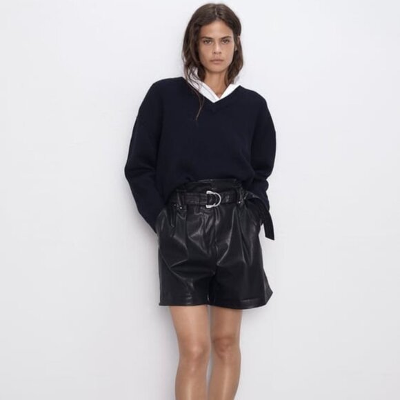 Zara High Waist Faux Leather Paper Bag Shorts Size S 3046/337 - Picture 3 of 8